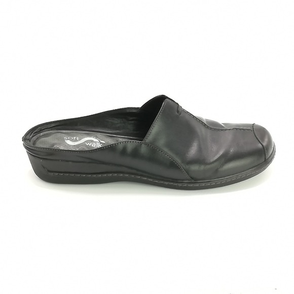 Soft Walk Shoes Womens Mule Black Leather Comfort Slide On Top Stitch 9.5 - Picture 1 of 10